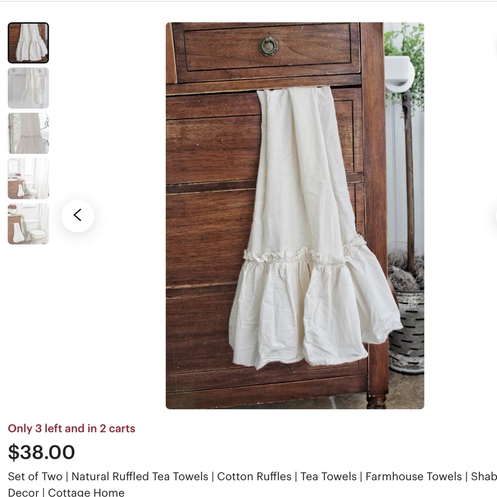 White ruffle tea towel’s. Towels or curtains.